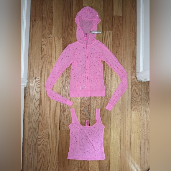 NWT SKIMS MESH RHINESTONE COVER UP 2 PIECE SET IN TAFFY - Picture 2 of 6